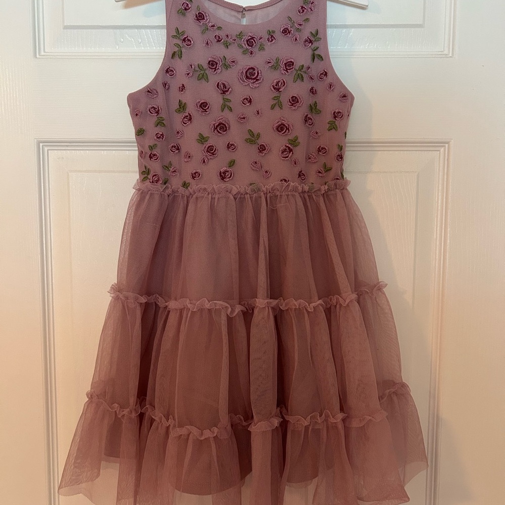 Floral Embroidered Kids Dress - Light Purple Size XS 4/5